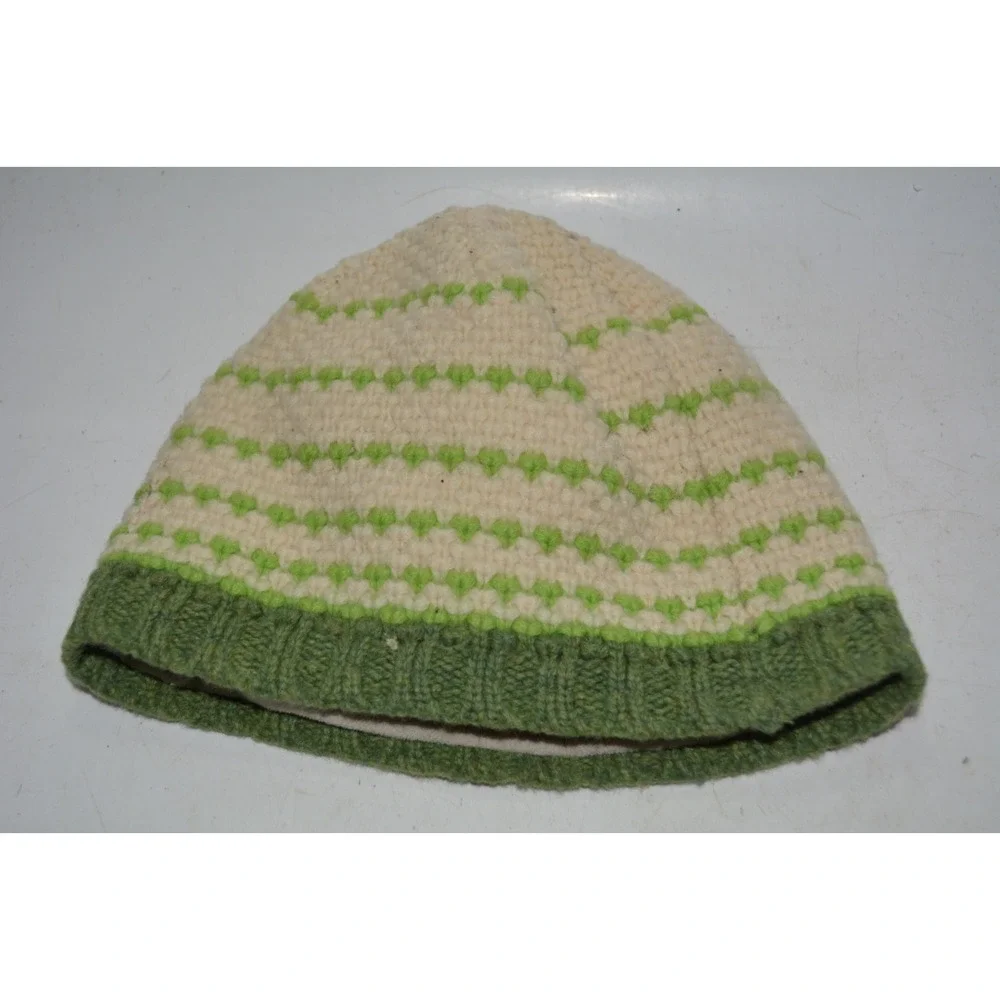 Patagonia Thick Beanie Women's One Size Green Cream Wool Knit Fleece Lined – Use